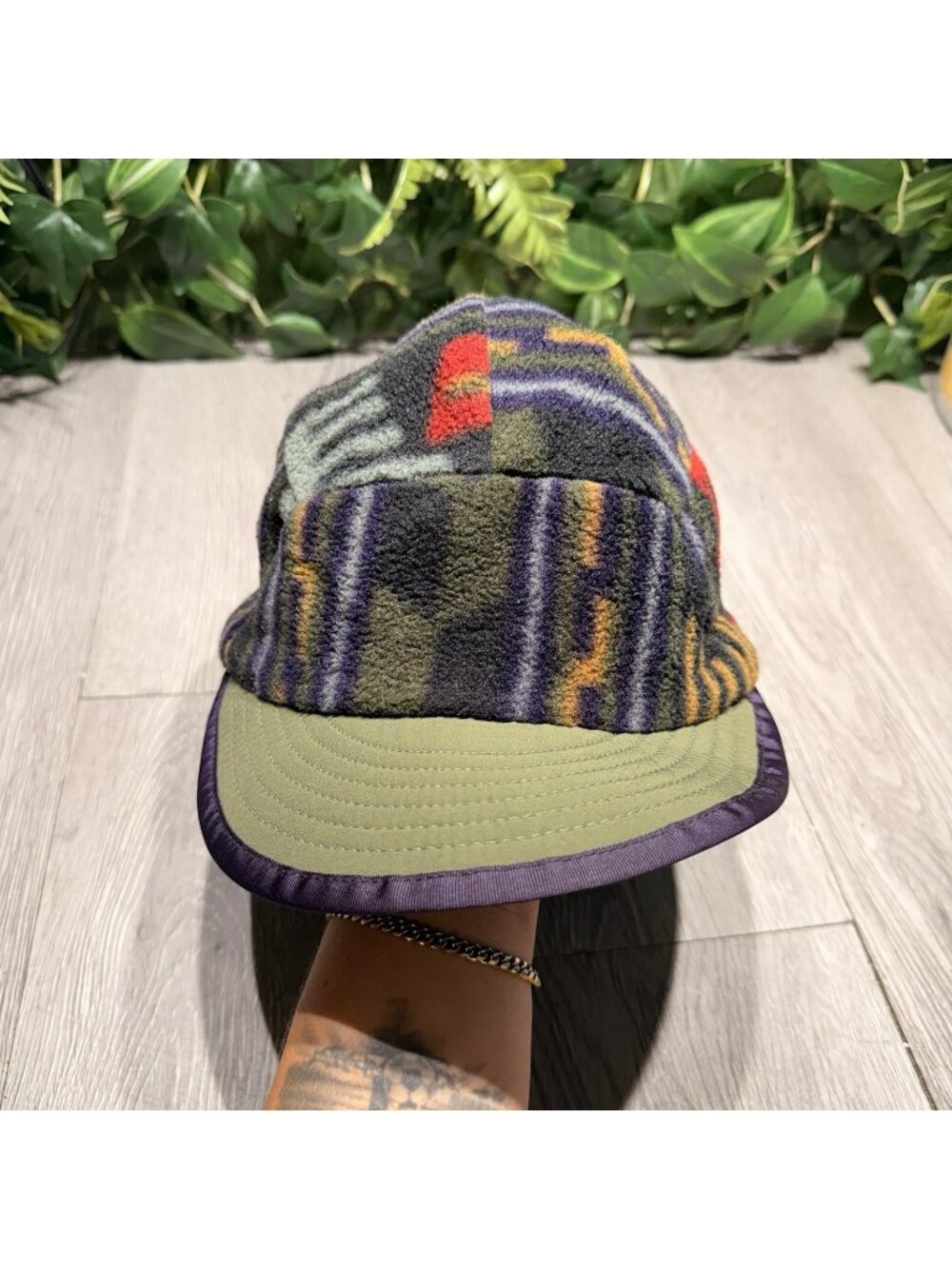 Vtg 90s Patagonia Aztec Fleece Duckbill Hat Cap Beanie USA Made Large